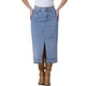 thumbnail image 1 of Falda midi de mezclilla ajustada de cintura alta con abertura y dobladillo sin terminar para mujer INSPIRE CHIC 2XL azul claro, 1 of 6