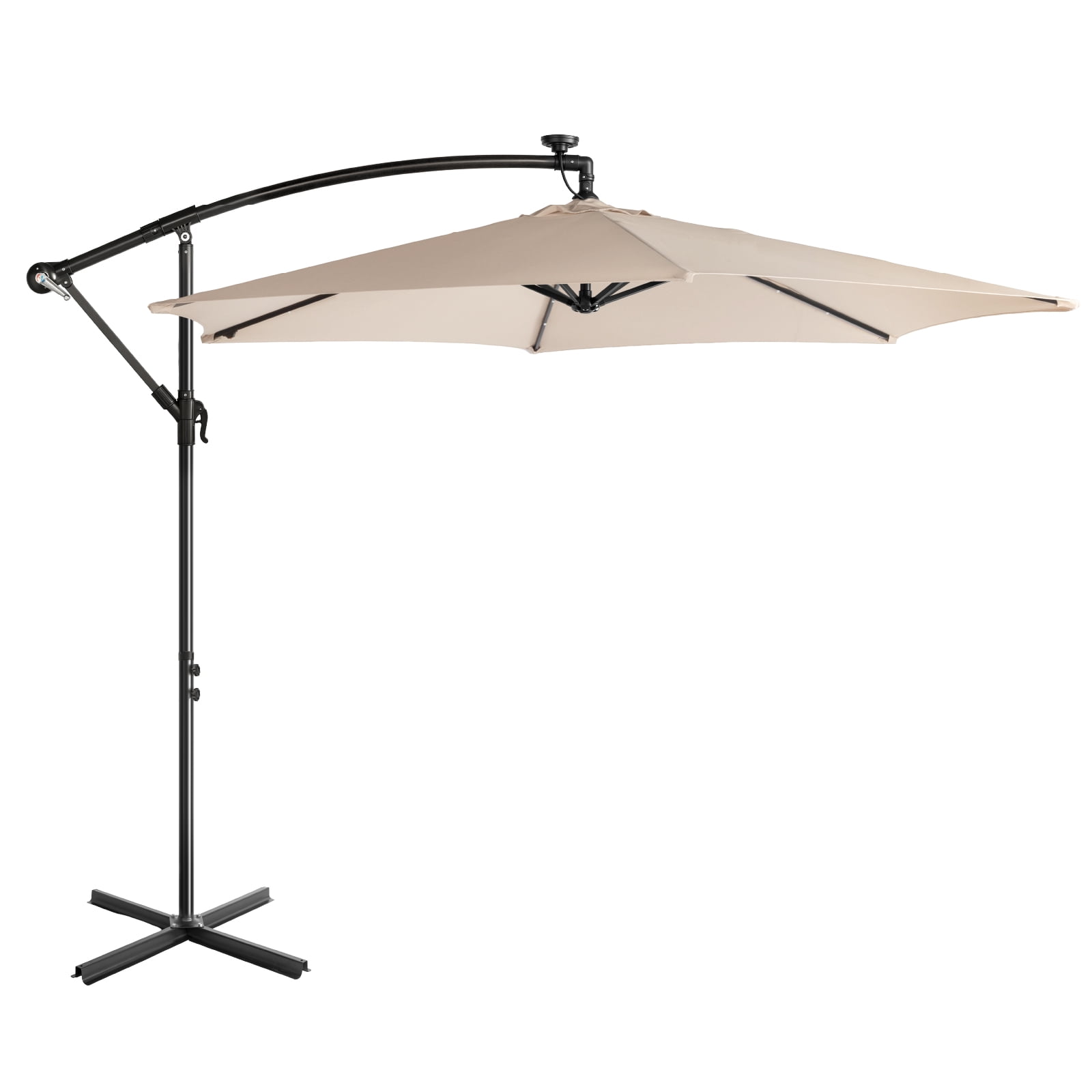 UBesGoo 10 Feet Solar LED Offset Cantilever Hanging Market Patio Umbrella,Easy Crank & Tilt Adjustment, for Garden Deck Pool Patio,Khaki