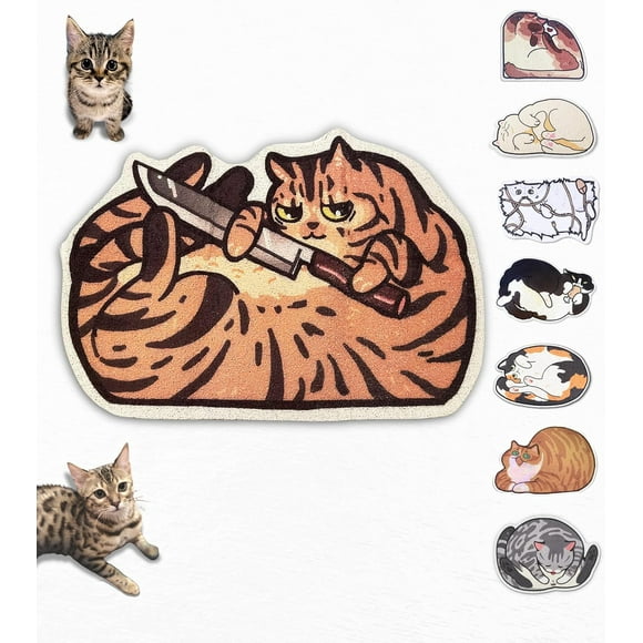 AIR-® Cute Cat Litter Mat (30‘‘x20‘‘), Large/L, for Kitty Litter & Cute Cat Litter Box (Brown Tabby, Rectangular)