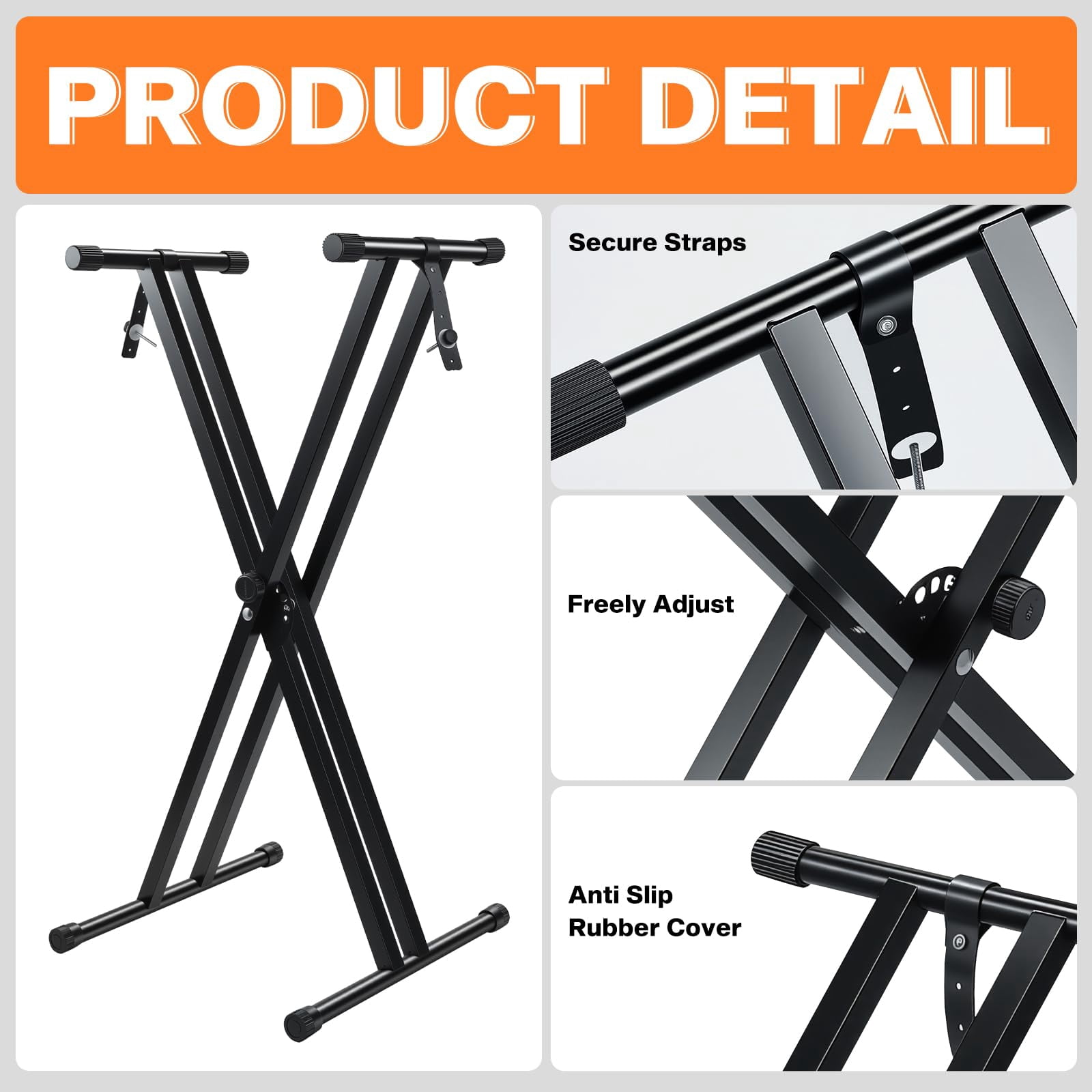 Keyboard Stands And Bench Set 7 Adjustable Heights Double-x Stand Portable Piano With Locking Straps Fits For 54-88 Key Digital Pianos(9.84-29.92inch)
