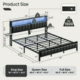 thumbnail image 6 of Bestier King Size Bed Frame Upholstered LED Platform Bed with Foldable Trip Shelves and Storage Headboard Charge Station, Black, 6 of 10