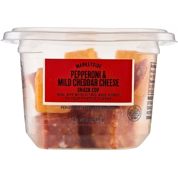 Marketside Pepperoni & Mild Cheddar Snack Cup, 3 oz, 1 Count, Ready-to-Eat Protein Snack, Grab & Go, Lunchbox Cheese and Meat Snack