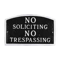 No Soliciting, No Trespassing Small Arch Statement Plaque - Black/Silver