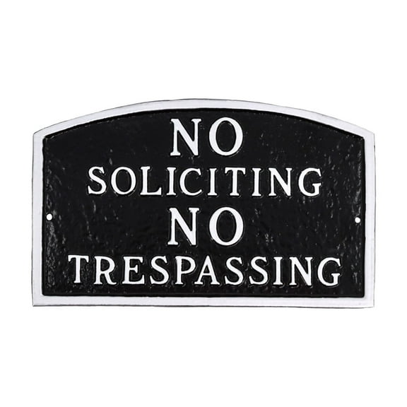No Soliciting, No Trespassing Small Arch Statement Plaque - Black/Silver