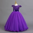 thumbnail image 7 of Ticikt Girls Dress Sloping Bridesmaid Wedding Princess Children's Bow Birthday Ball Party Show Evening,Color:Purple,Size:11-12 Years, 7 of 7