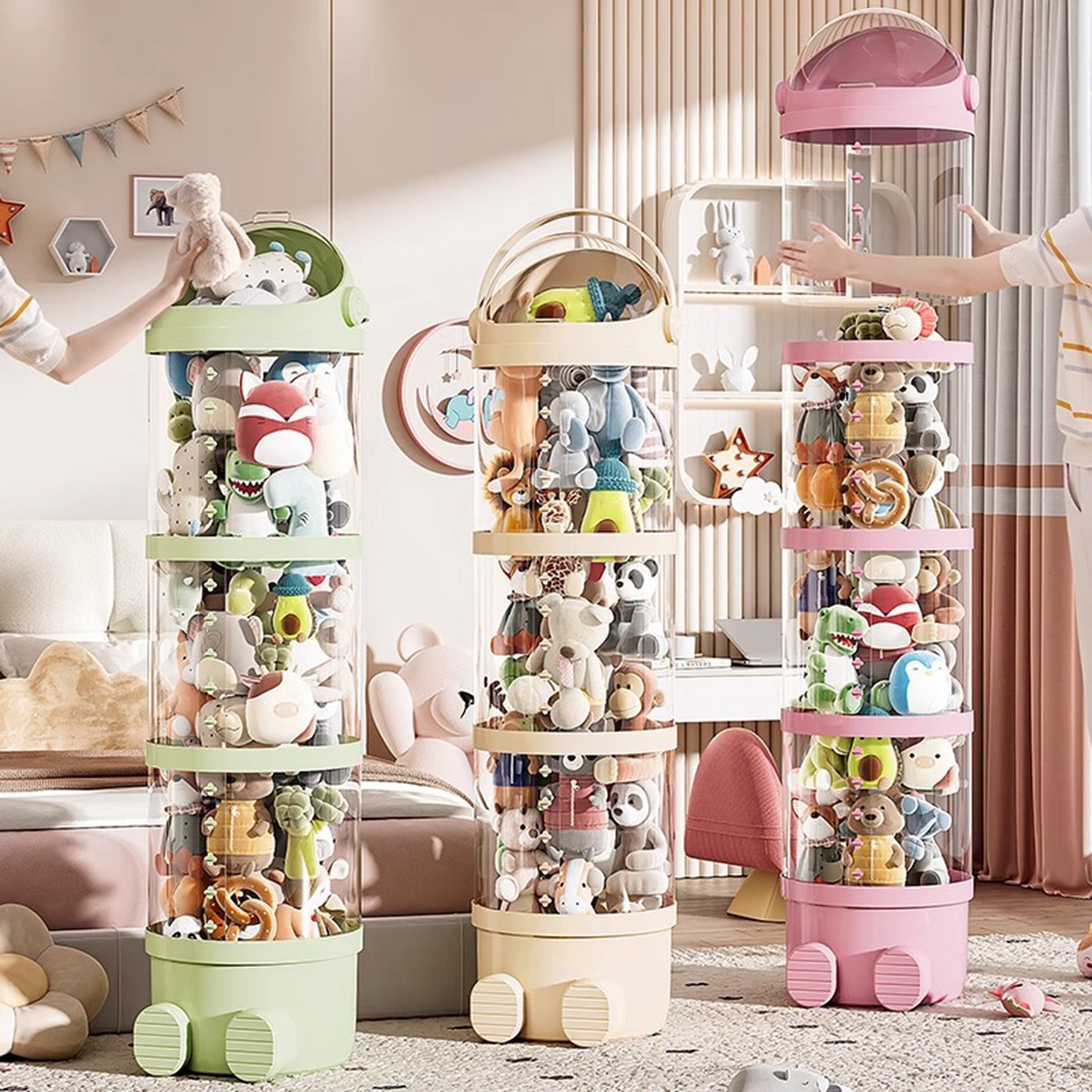 Callipe Transparent Vertical Toy Organizer Doll Storage Bucket Large Capacity Dustproof Easy to Install Vertical Stuffed Animal Storage Tube