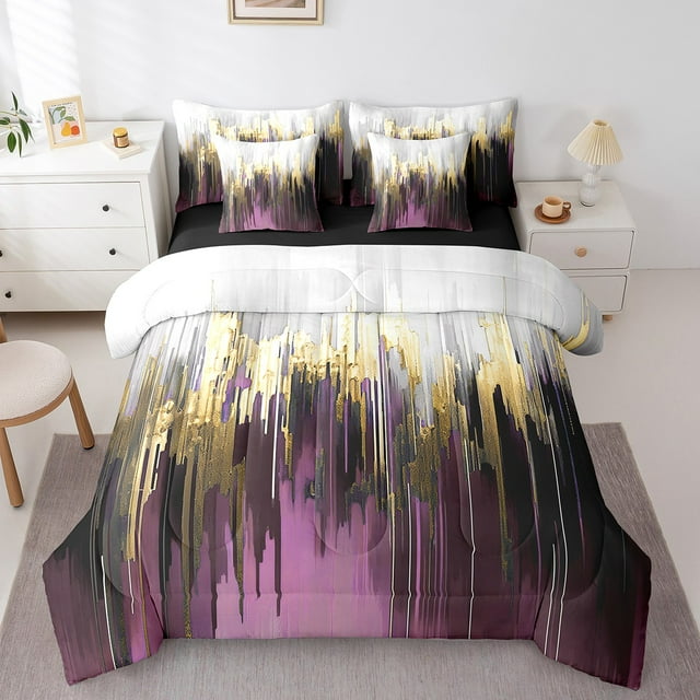 YST 7-Piece Purple Gradient Oil Painting Bed in a Bag, Queen