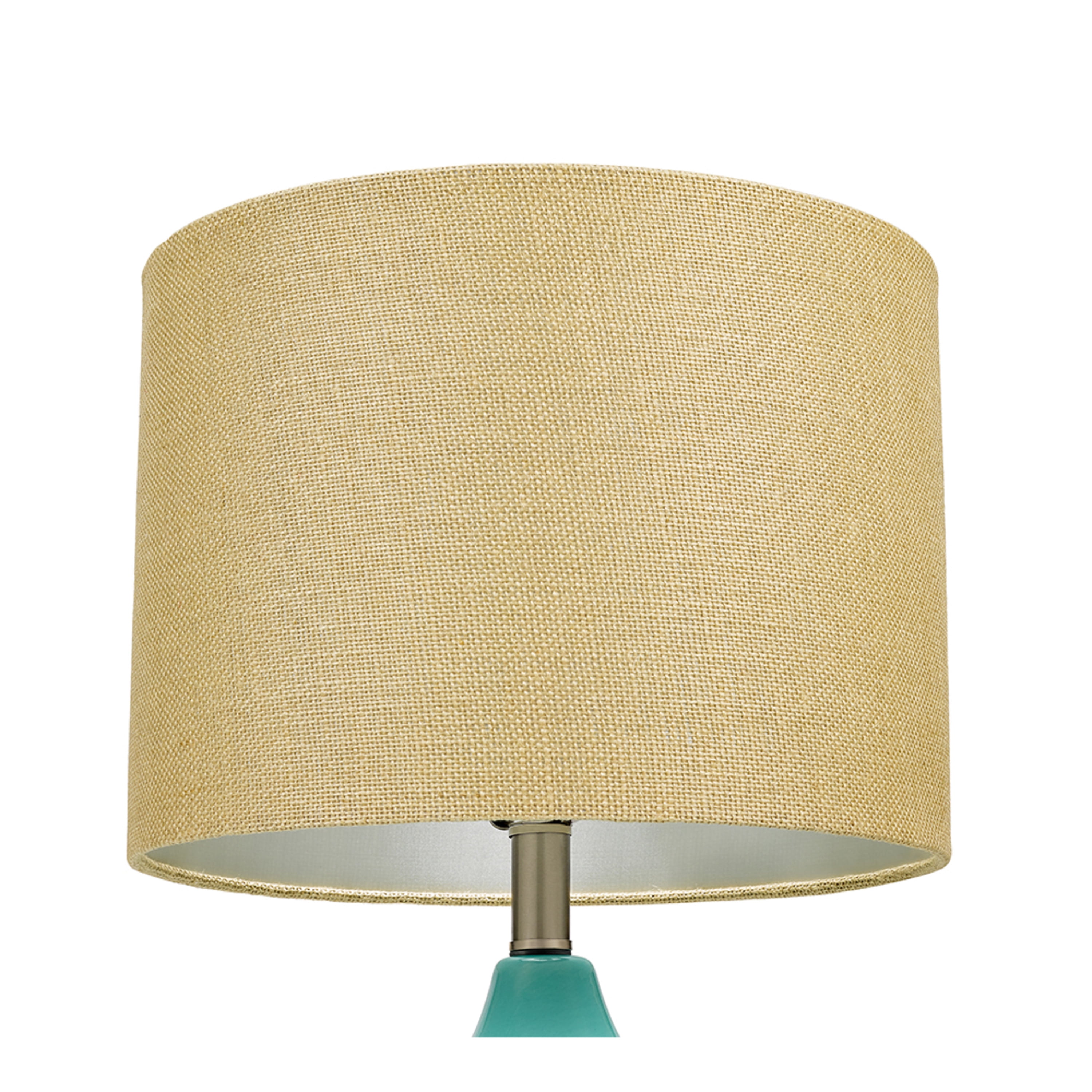 Cresswell Lighting 26.5" Coastal Quilted Ceramic Table Lamp with Natural Linen Drum Shade, Aqua Blue Finish