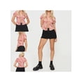 thumbnail image 4 of Women Crop Basic T-Shirts Summer Tie-Dye Print Tie Front Short Sleeve Tops Casual Cardigan for Streetwear, 4 of 10