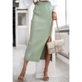thumbnail image 3 of High Waist Contrast Side Button Slit Skirt for Women Mid-Calf Length Green X-Large, 3 of 5