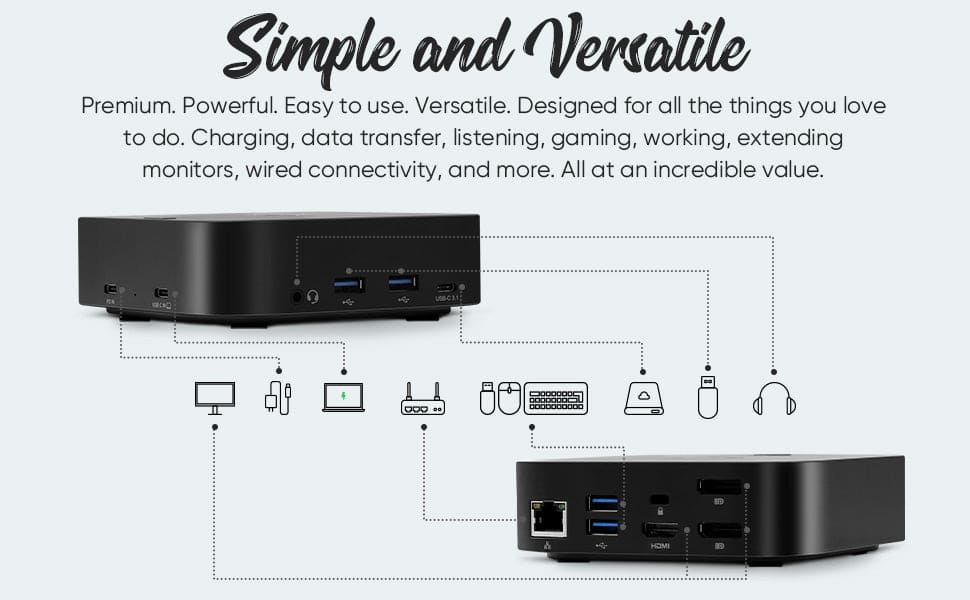 RVP+ Docking Station 3 Monitors, 13-in-1, Triple Display-4K HDMI & DisplayPort Dual Monitors, 5Gbps USB-C/A Data Transfer, 100W Laptop-Charging, Gigabit Ethernet, Audio (RVP-082321)