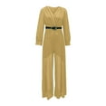 thumbnail image 4 of Jumpsuit Women Long Sleeve Sparkly Jumper V Neck Belted Wide Leg Pants Sets Evening Jumpsuit,Gold Polyester Jumpsuit For Women XL, 4 of 7