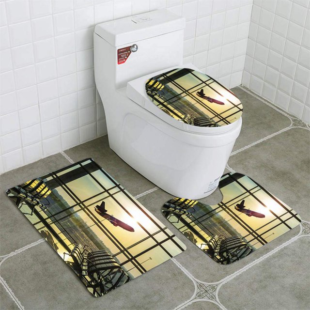 ABPHQTO Salida de avion Juego de alfombras de baño de 3 piezas Alfombra de baño Alfombra de contorno y tapa de inodoro