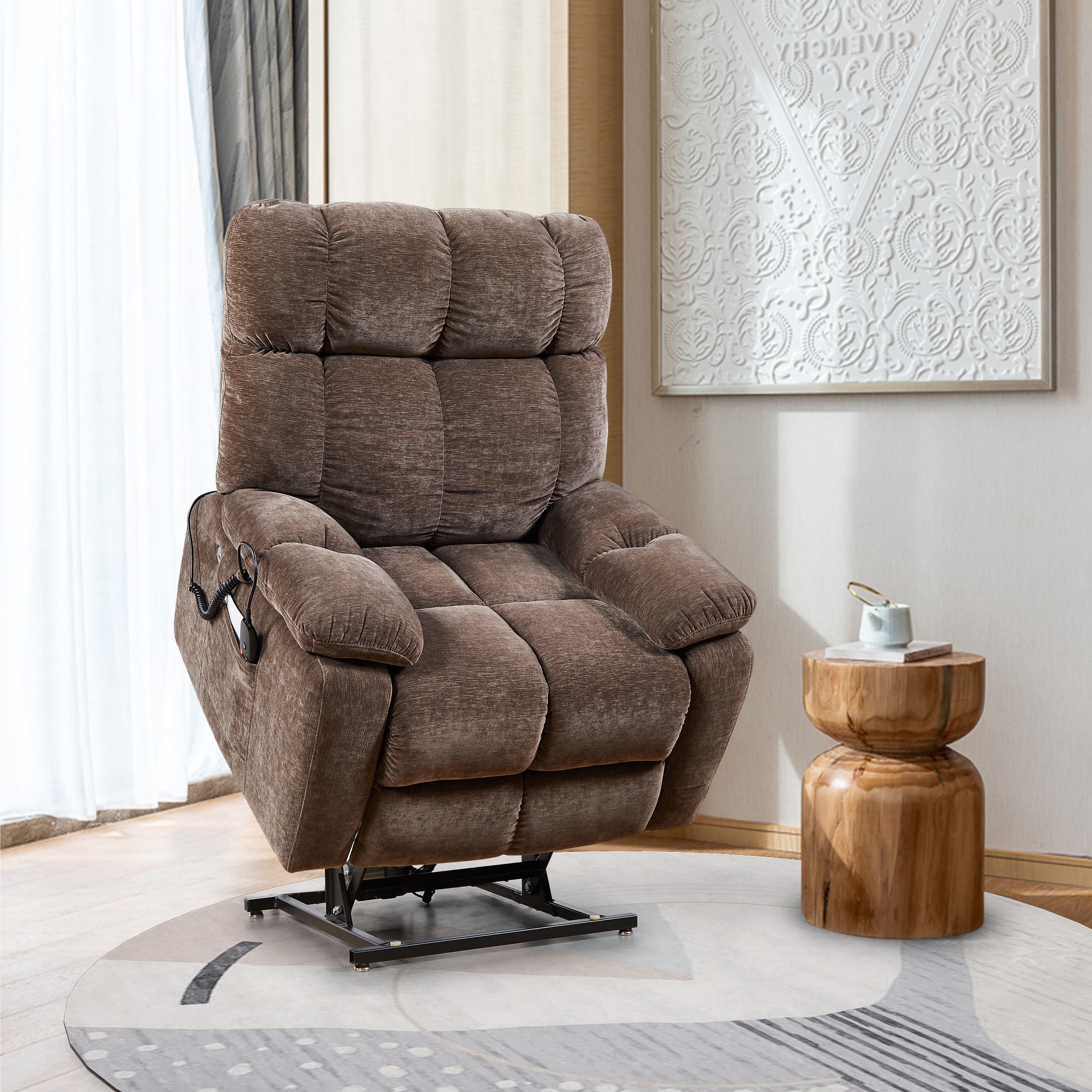 MAYEERTY Motor Power Lift Recliner Chair with Massage & Heat for Elderly, Infinite Position, 180°Lay Flat, Cup Holders