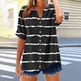 thumbnail image 4 of Khunlpohl Womens Striped Tops Cotton Linen Short Sleeve Baggy Top Button down Casual V Neck Blouse Shirts, 4 of 5