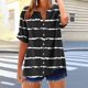 thumbnail image 5 of mfyjkho Tops De Moda Para Mujer, Camiseta Holgada De Verano Con Cuello En V, Manga Corta, Rayas, Botones Y Bloques De Color Para Mujer Tops Para Mujer M, 5 of 5