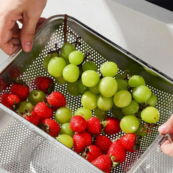 EXHUMKY Stainless Steel Drain Basket for Kitchen Use Silver Vegetable and Fruit Washing Basin 10.5 x 10.5 x 3.5 Inches