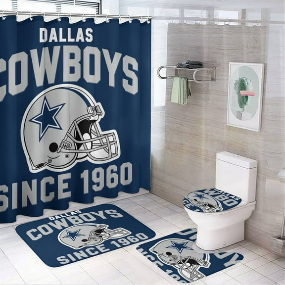 Football Cowboys Shower Curtain Set Modern Bathroom Decor Mats 4pcs Fabric Bathroom Curtain Slip Floor Rug Toilet Lid