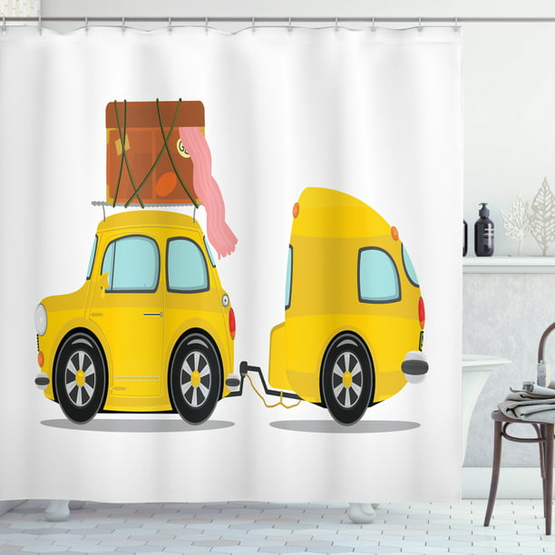 Happy Camper Shower Curtain Retro Car, Car Shower Curtain Hooks