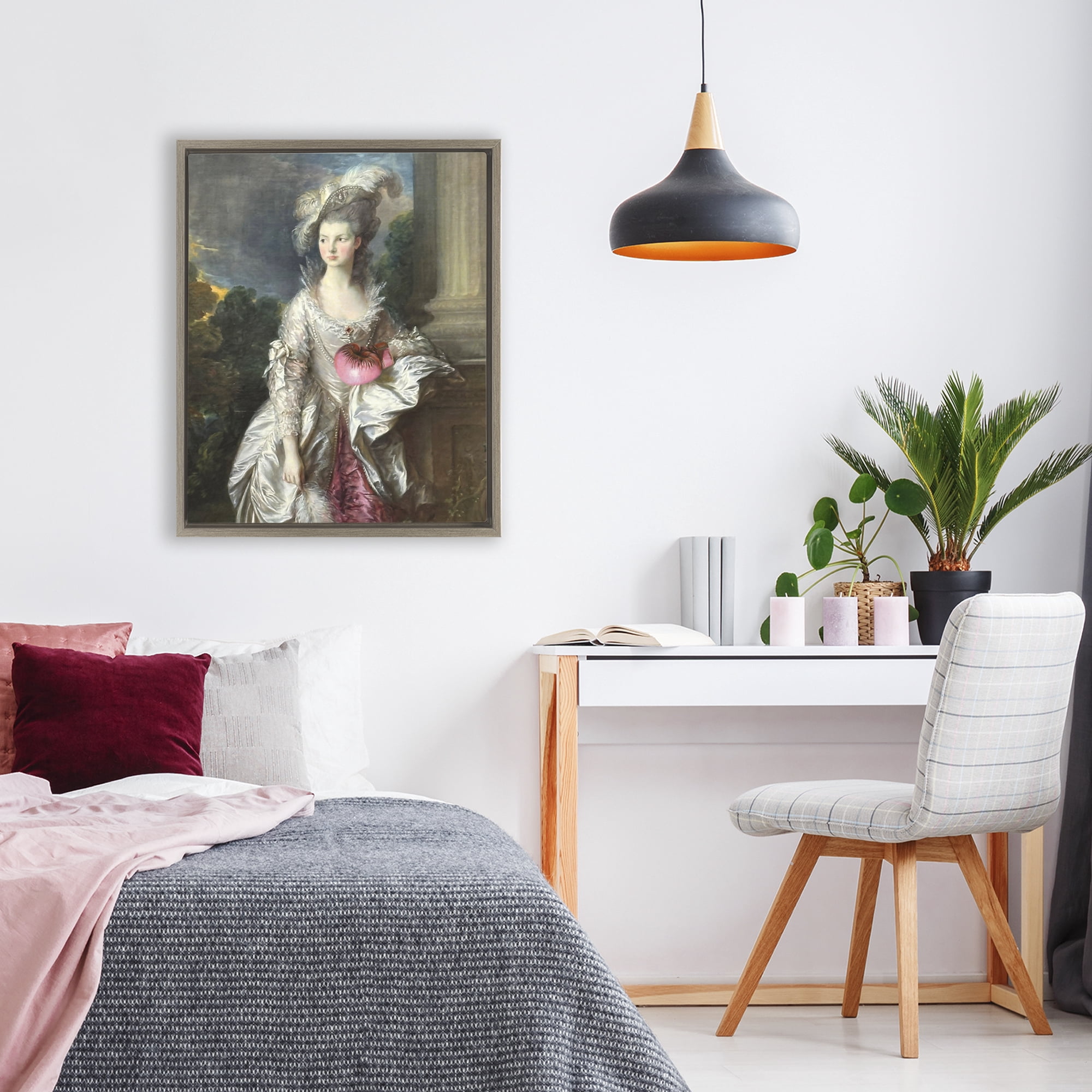 Stupell Industries Historical Lady with Boxing Glove Brown Framed Floater Canvas Wall Art, design by Grotto Studios