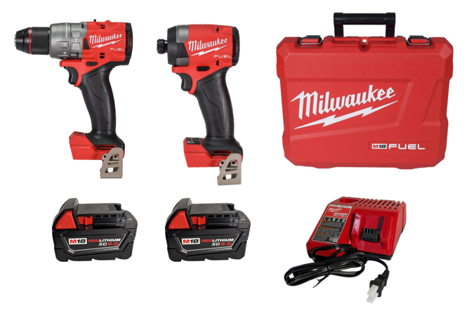 Milwaukee 3697-22 M18 FUEL 18V Brushless Cordless 2-Tool Combo Kit – Hammer Drill & Impact Driver with (2) 5.0Ah Batteries, Charger & Case