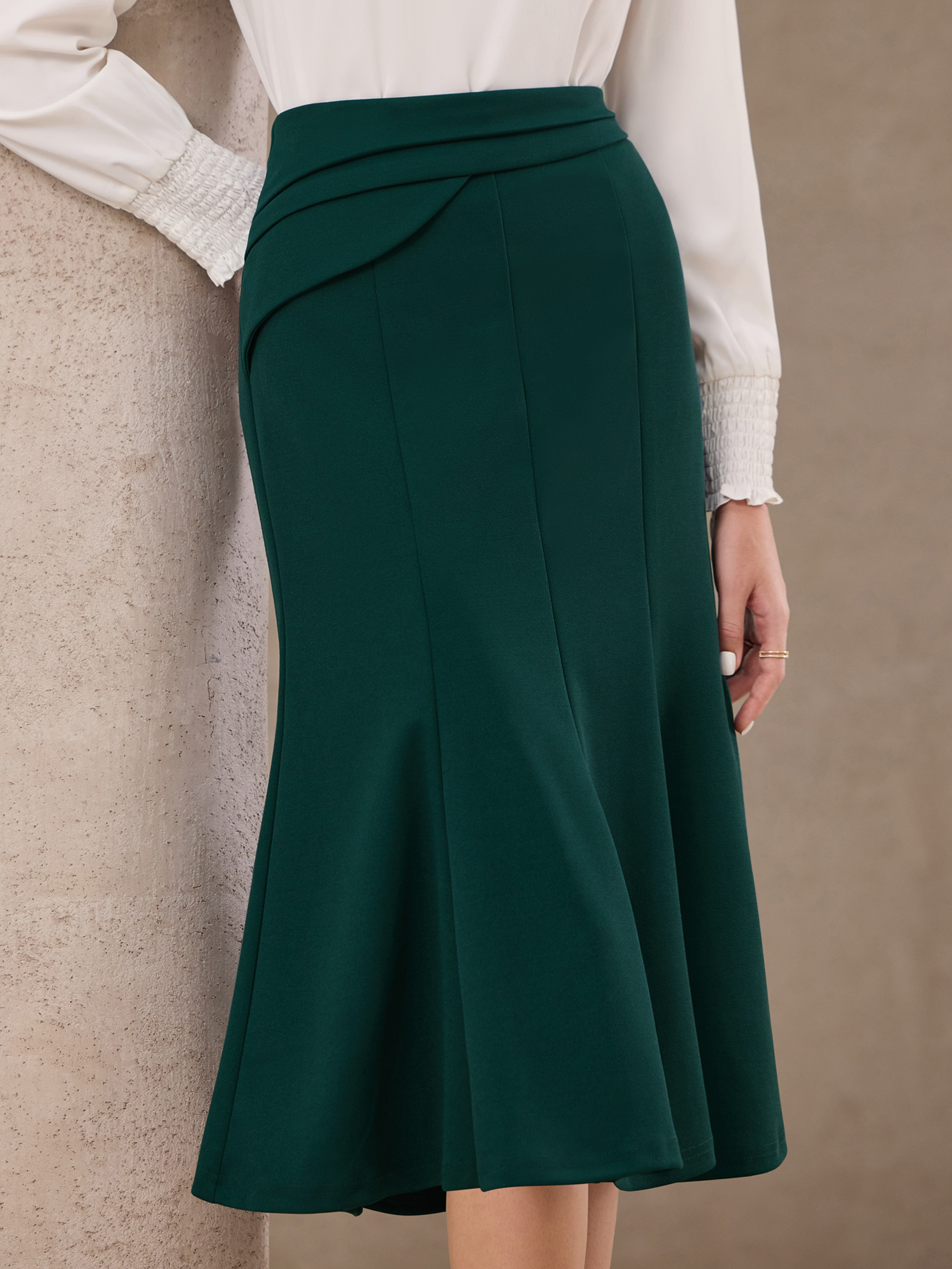 DARING DIVA Women's High Elastic Waist Fishtails Midi Skirts for Work M Green Blue