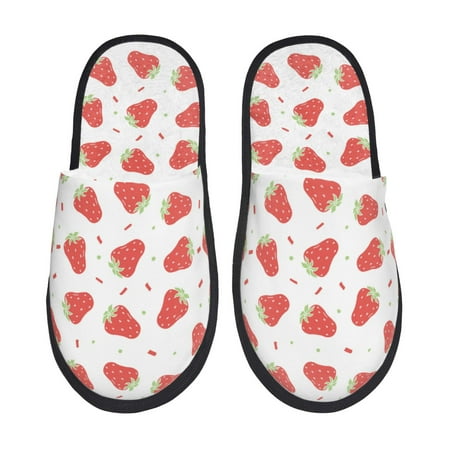 Balery Hand Drawn Strawberry Slient Indoor Furry Fleece Comfort House Shoes Soft Non-Slip Home Shoes Cotton slippers House Slippers-- Medium