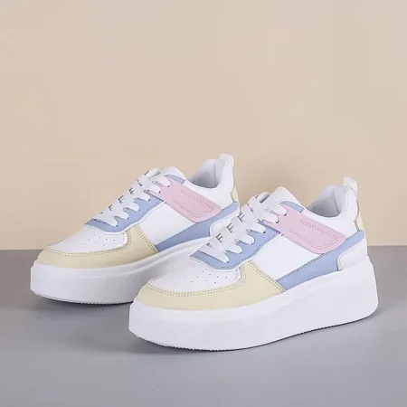 

Color Block Lace-up Front Flatform Skate Shoes