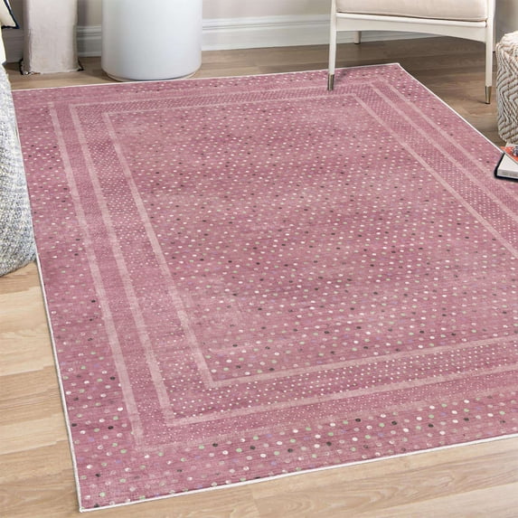 Polka Dots Decorative Rug, Modern Themed Pattern of Abstract Minimal Rounds Grunge Style Art Print, Quality Carpet for Bedroom Dorm and Living Room, 6 Sizes, Pastel Pink, by Ambesonne
