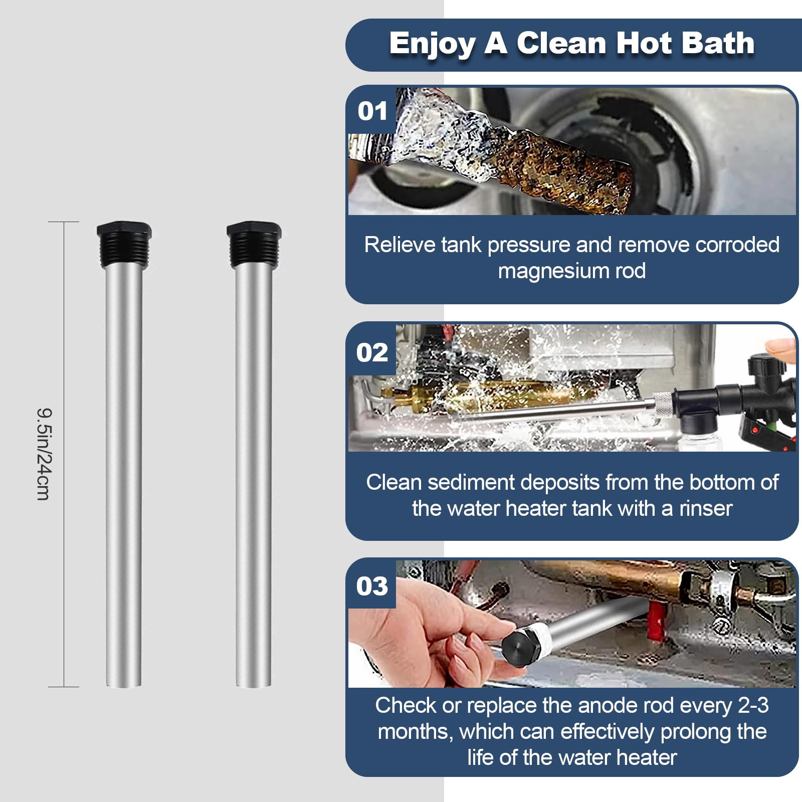AUTOXBERT Set RV Water Heater Magnesium Anode Rod & Tank Flush Wand Rinser 9.25"L x 3/4"NPT Thread for Suburban 232767