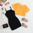 thumbnail image 4 of TAIAOJING Kids Girls 2Pcs Clothes Set Litter Girl's 2 Piece Outfits Short Sleeve Mesh Sheer Butterfly Crop Top And Cartoon Print Camisole Dress Set For 5-6 Years, 4 of 4