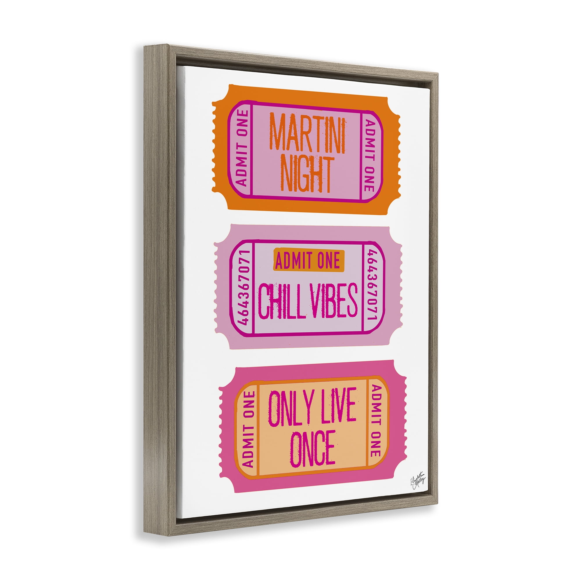 Stupell Industries Fun Party Phrase Tickets Text & Numbers Painting Brown Floater Framed Canvas Art Print Wall Art, 17 x 21