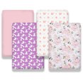 thumbnail image 4 of Little Grape Land Crib Sheets 4 Pack, Super Soft Breathable Crib Sheet Set for Girls, Pink Flowers/Elephant/Purple Unicorn/Solid Pink, 4 of 8