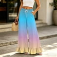 thumbnail image 2 of Sewkxo Womens Wide Leg Pants Drawstring Elastic High Waisted Ruffle Hem Palazzo Pants with Pockets,Blue L, 2 of 6