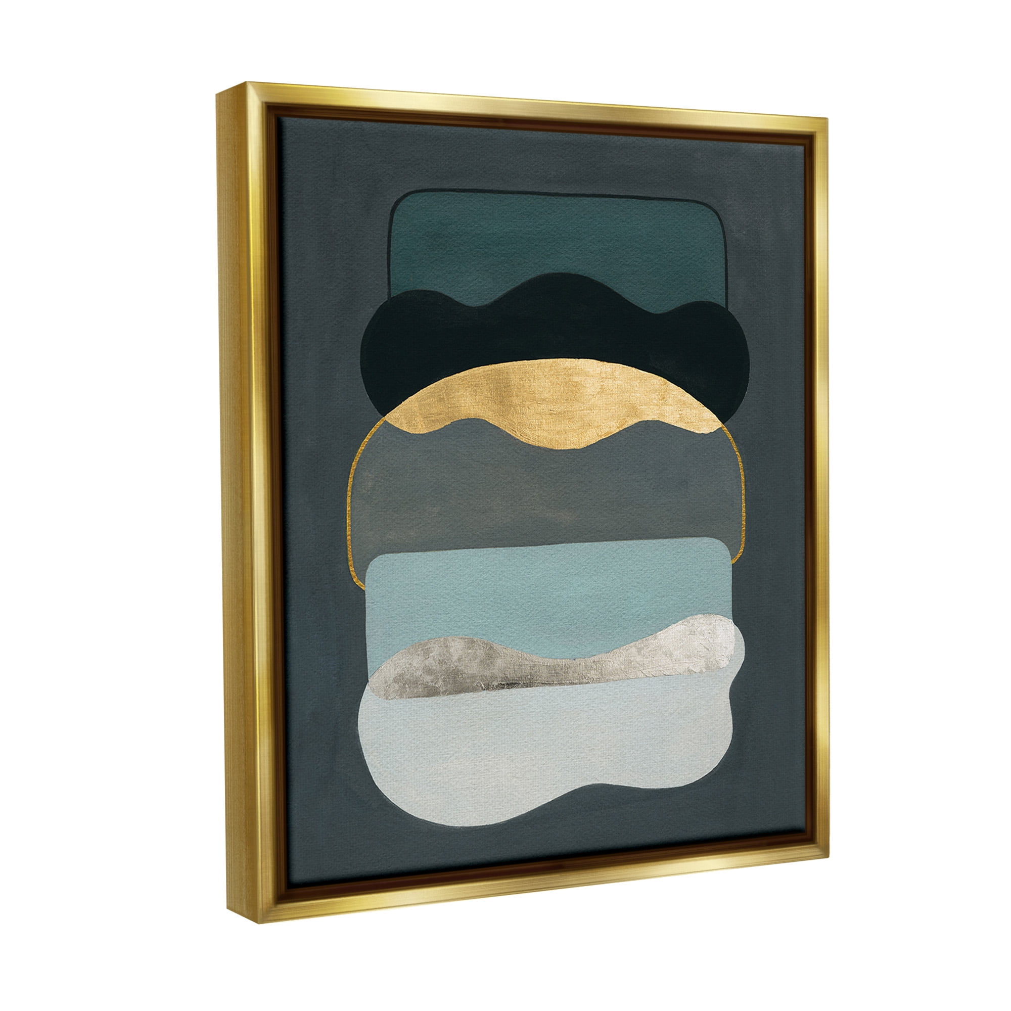 Stupell Industries Dark Layered Shapes Abstract Painting Gold Floater Framed Canvas Art Print Wall Art, 25 x 31