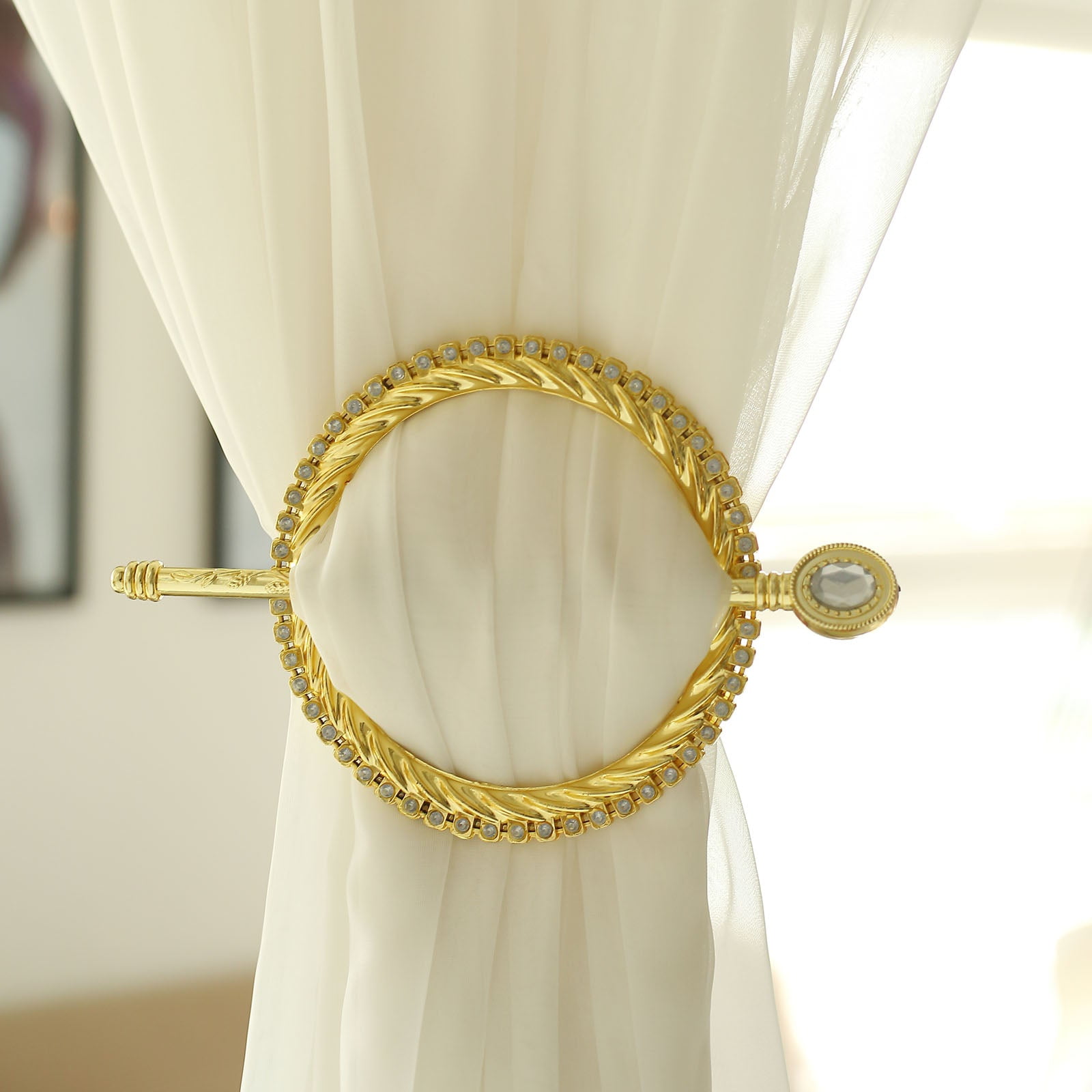 Efavormart 2 Pack | 6" Gold Acrylic Braided Barrette Style Curtain Tie Backs With Crystal ...