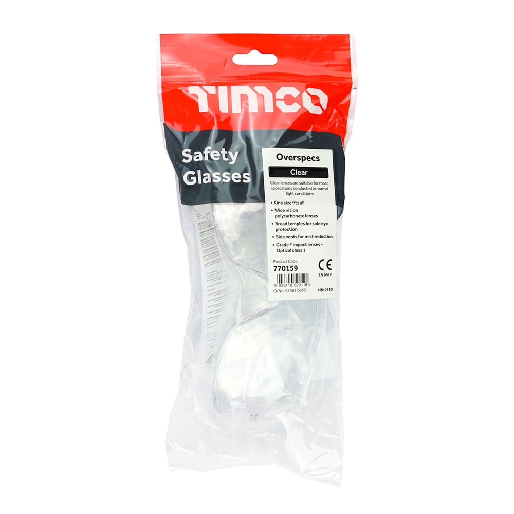 Timco - Overspecs Safety Glasses - Clear (Size One Size - 1 Each)