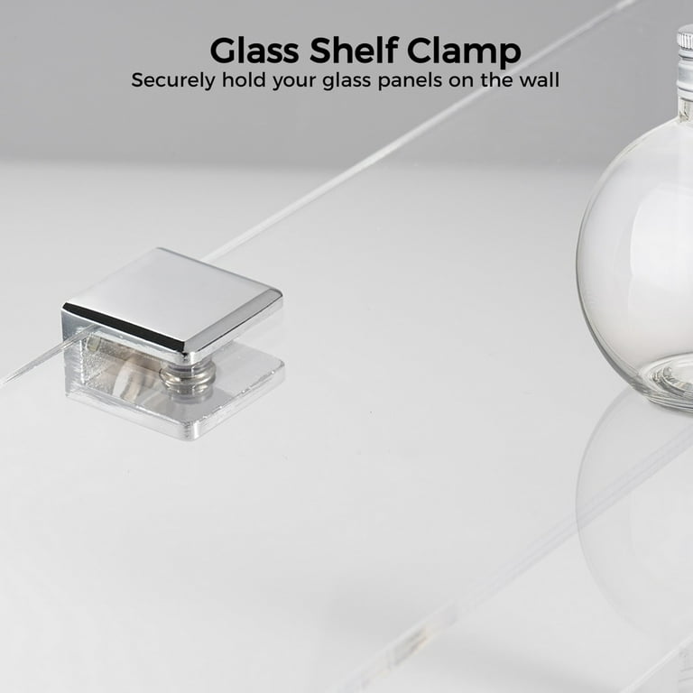 KAFENDA Glass Shelf Brackets - 8 Pack No-Drill Clamps For 1/4 Inch Glass