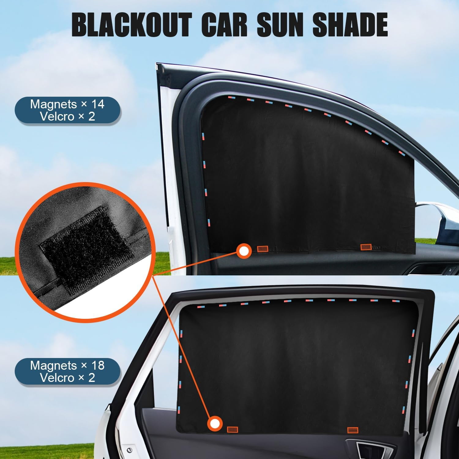 Car Window Shades, HOMEYA 4 Pack Magnetic Car Side Window Sun Shade Cover Front Rear Shield UV Block Protection (Front & Rear)