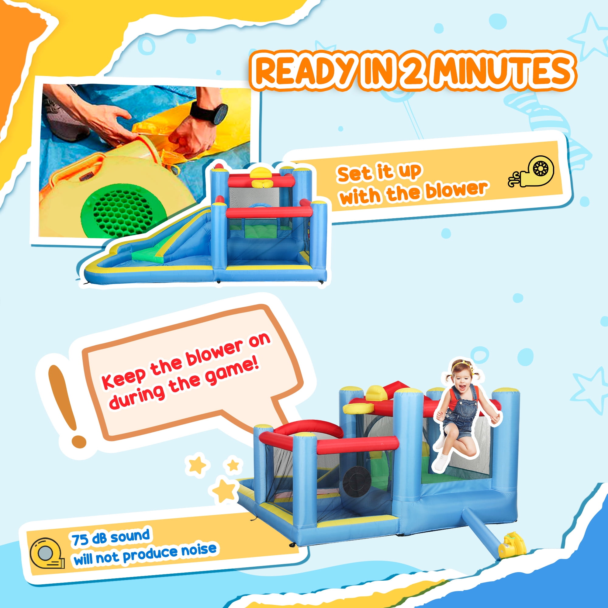 Qaba Inflatable Water Slide, Water Bounce House for Kids Outdoor Fun with Large Trampoline, Splash Pool, 550W Blower, Basketball Hoop, Dart Board
