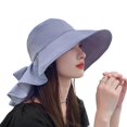 thumbnail image 5 of Eoperou Women Fisherman Hat Wide Brim Solid Color Bow-knot Round Decorative Sunscreen Breathable Foldable Windproof Summer Sun Hat Headwear, 5 of 8