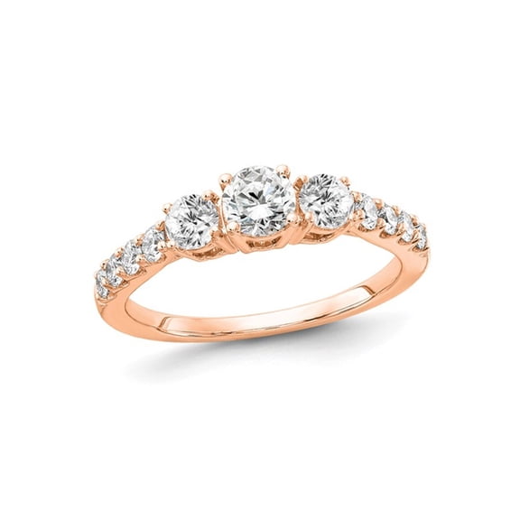 1.00 Carat (Ctw SI1-SI2, G-H-I) Lab Grown Diamond Three Stone Engagement Ring in 14K Rose Gold for Women
