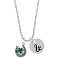 thumbnail image 1 of Delight Jewelry Silvertone Good Luck Horseshoe with Green Four Leaf Clover Silvertone Script Initial Disc - & - Charm Necklace, 20"+3", 1 of 4