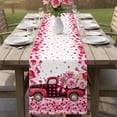 thumbnail image 4 of Valentine's Day Table Runner - 36 Inch Long Pink Love Roses Truck Romantic White Cotton and Linen Blended Dress Scarves Farmhouse Table Runner for Kitchen Dining, Coffee Table, 13" x 36", 4 of 8
