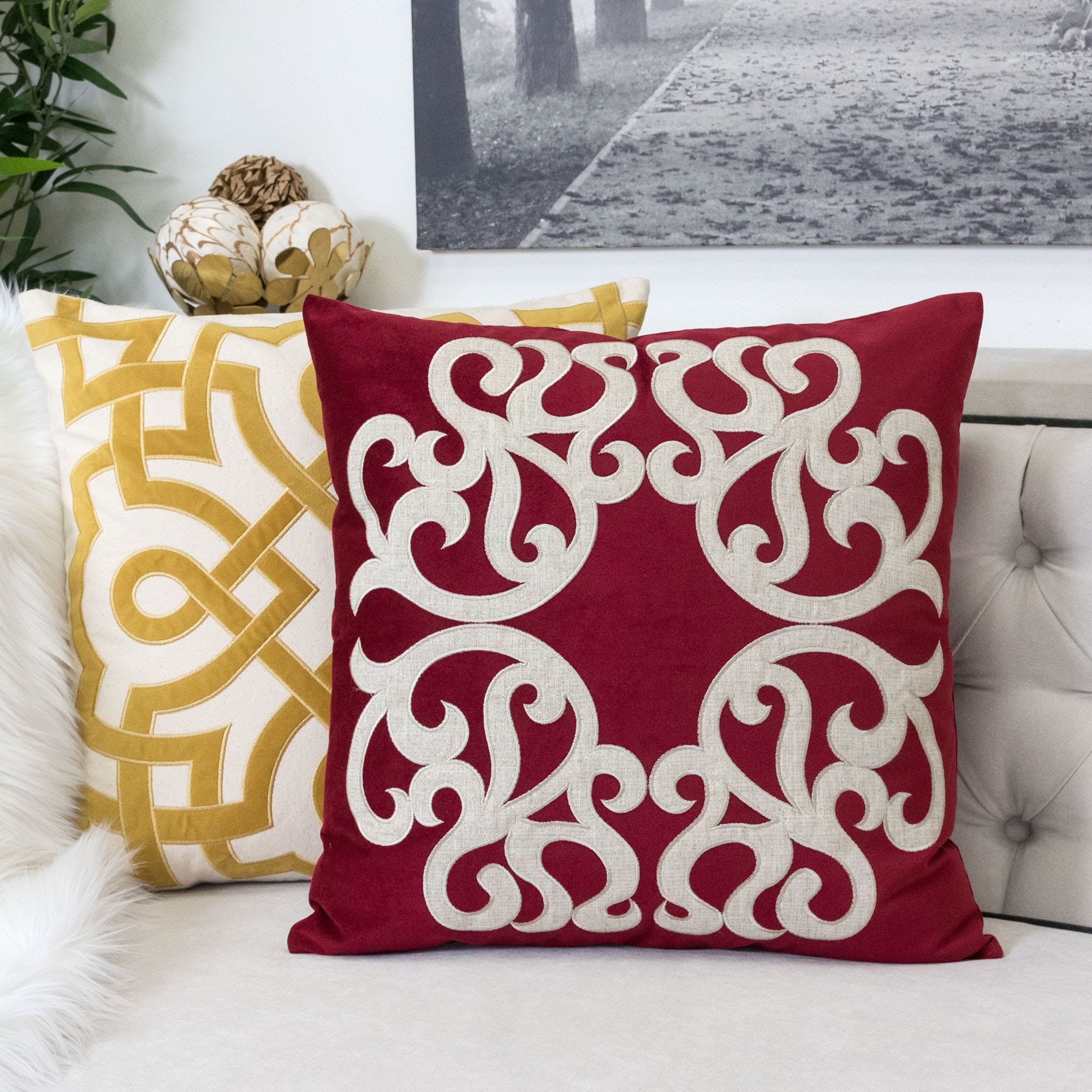 Stacey Red Abstract Polyester 20 in. x 20 in. Throw Pillow