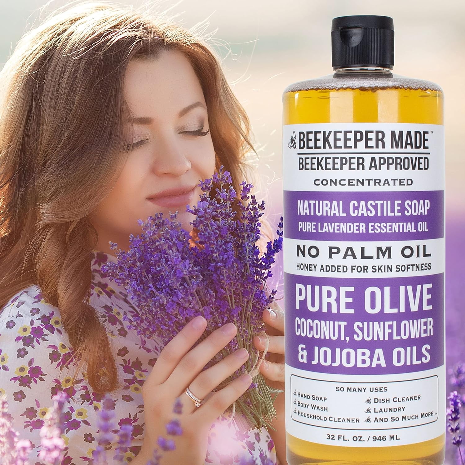 Beekeeper Made Natural Castile Soap, 32 fl oz,  No Palm Oil, (Lavender)