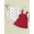 thumbnail image 3 of Elippeo Baby Girls 3Pcs Spring Outfits 3 6 9 12 18 24 Months Heart Print Romper + Suspender Skirt + Headband Set Newborn Clothes, 3 of 10