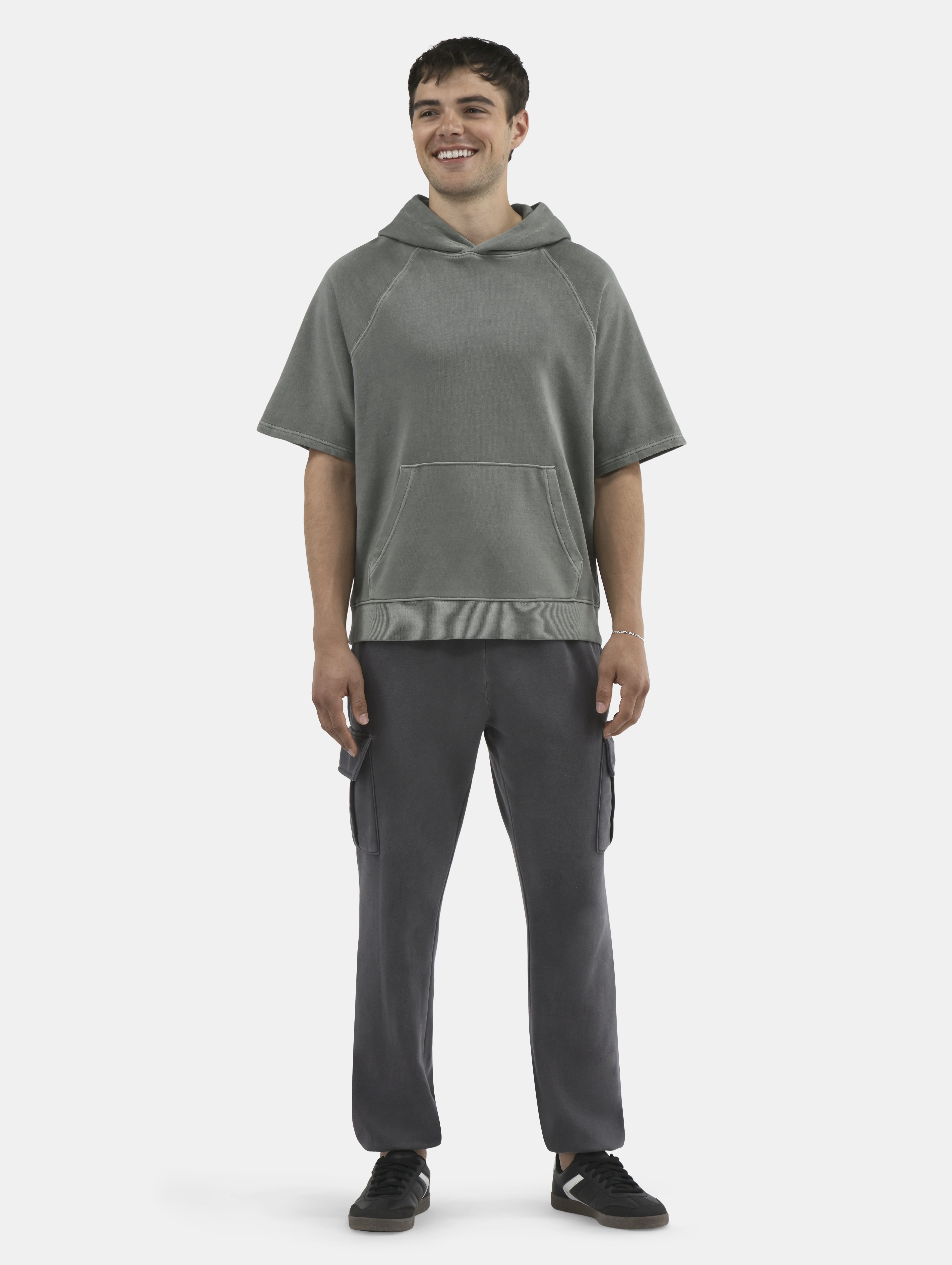 No Boundaries French Terry Pullover Hoodie with Short Sleeves, Men's and Big Men's