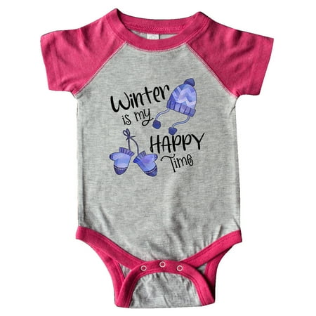 

Inktastic Winter is My Happy Time Hat and Mittens Gift Baby Boy or Baby Girl Bodysuit
