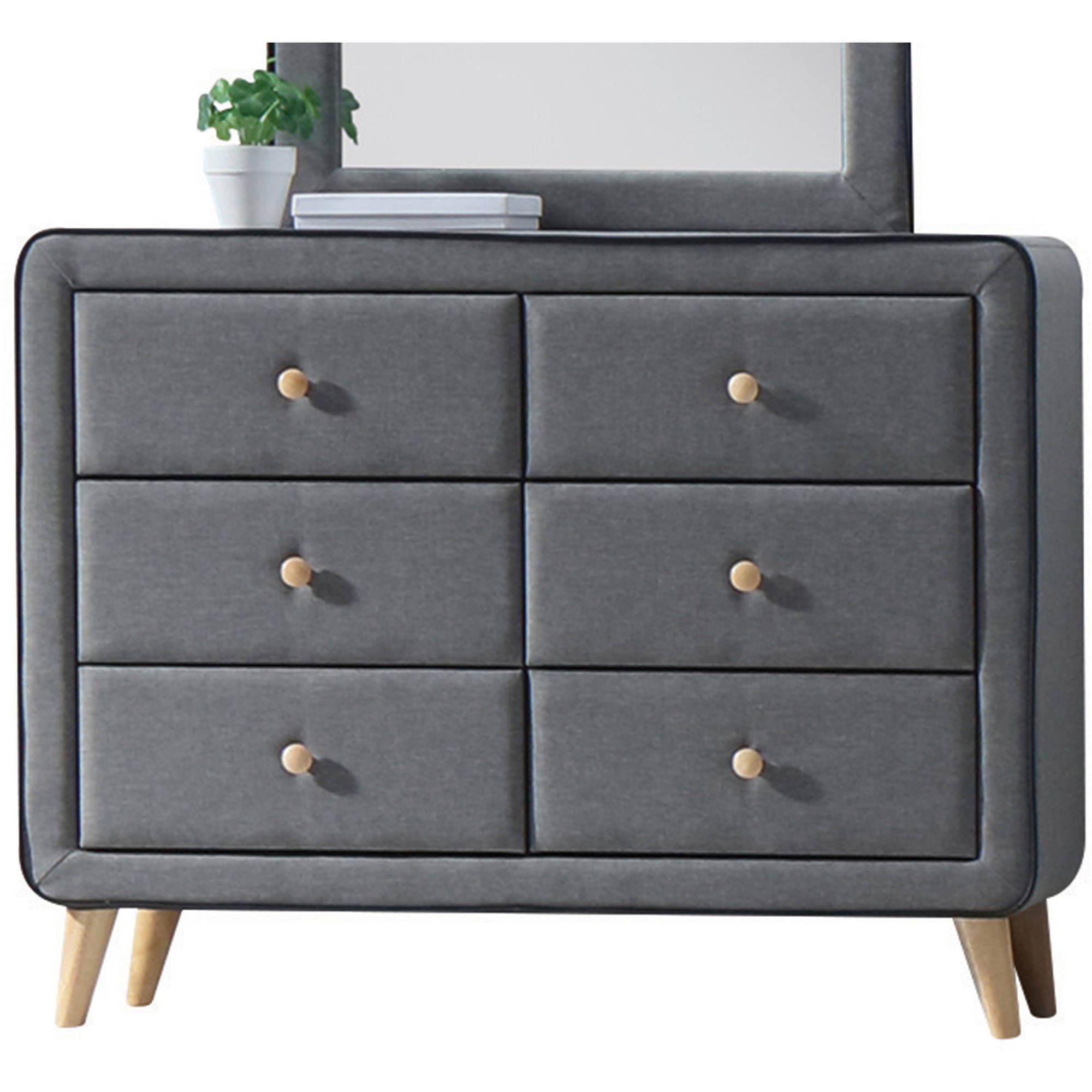 Acme Furniture Valda Light Gray Fabric Dresser With Six Drawers